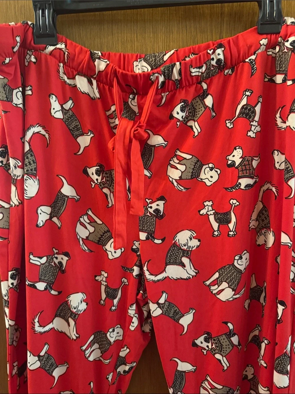 AnyBody Red Long-Sleeve Pajama Top with Dog Printed Red Pants